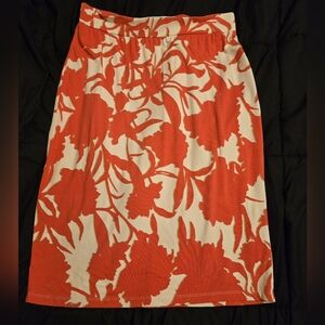 Liz Claiborne Size M Pull On A-Line Coral & Off White Floral - Print Skirt 28”